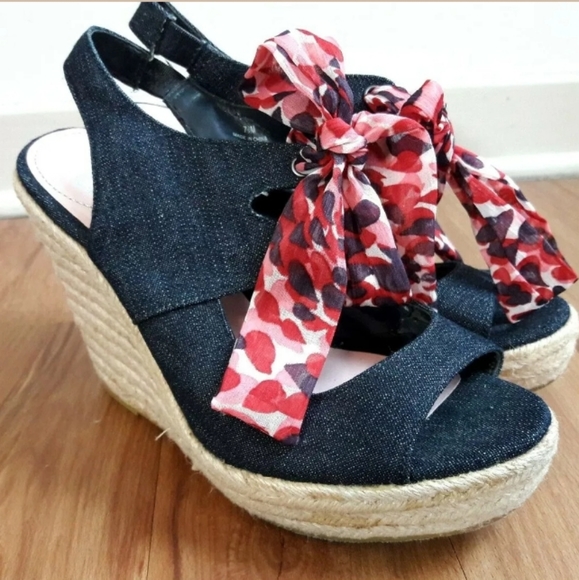 Shoes - Women's Denim Blue Espadrilles Ribbon Tie Open Toe